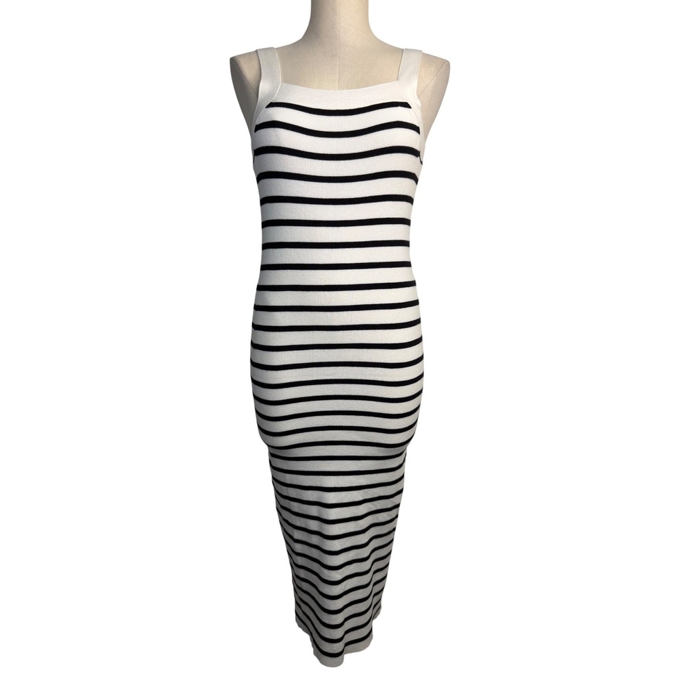 Loft XS Striped Midi Tank Sweater Dress Black White Stripes Minimalist
